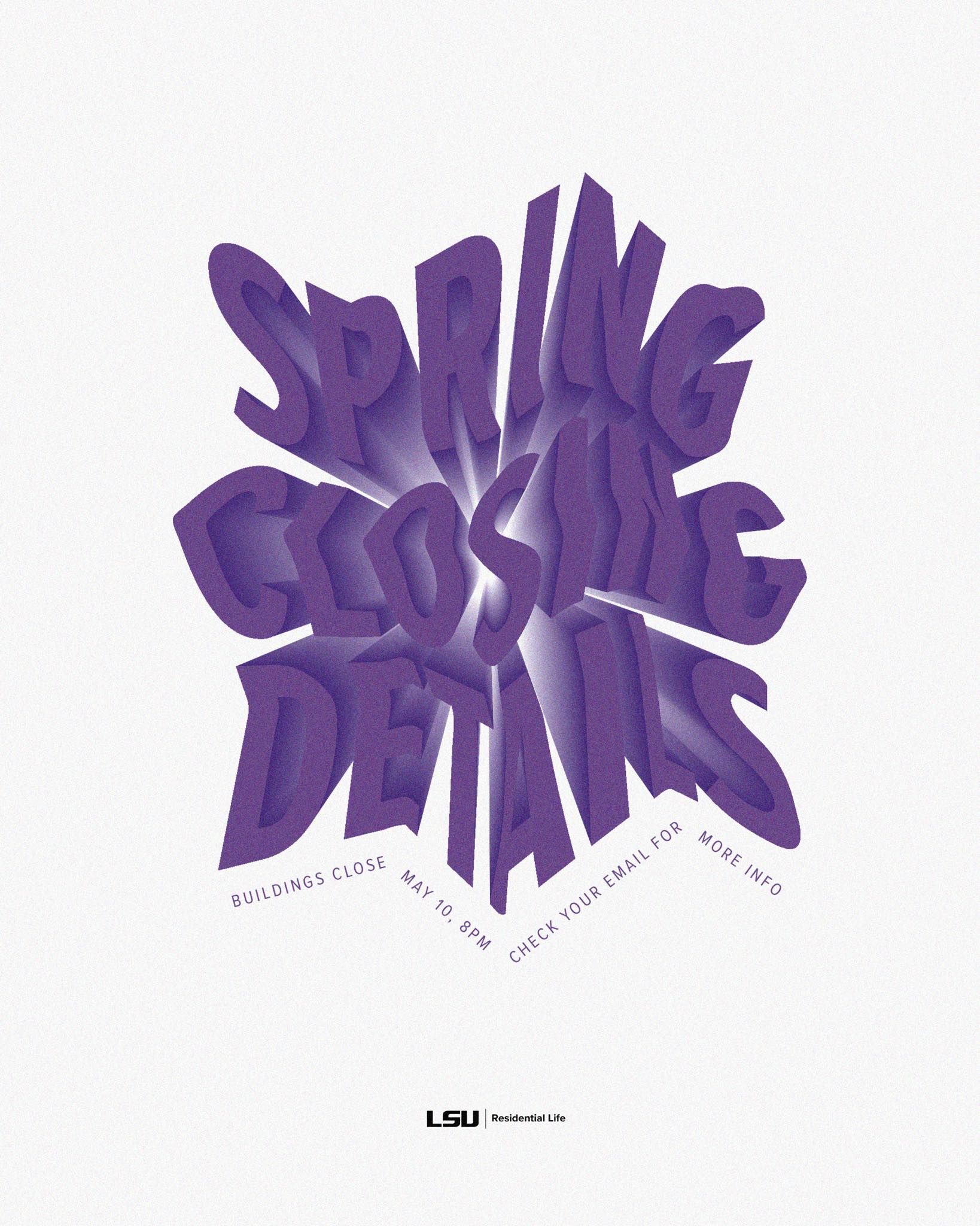 Purple abstract graffiti text on a white background, reading “Spring Closing”