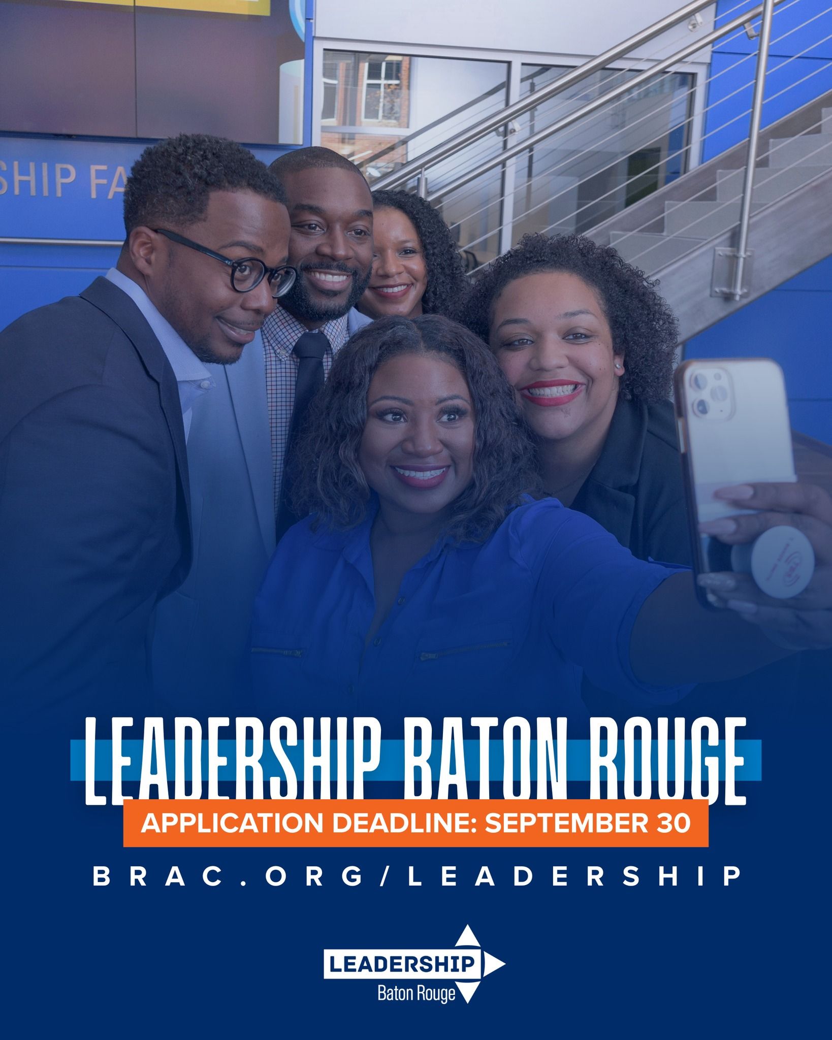 Leadership Baton Rouge promo with five smiling people and application deadline September 30.