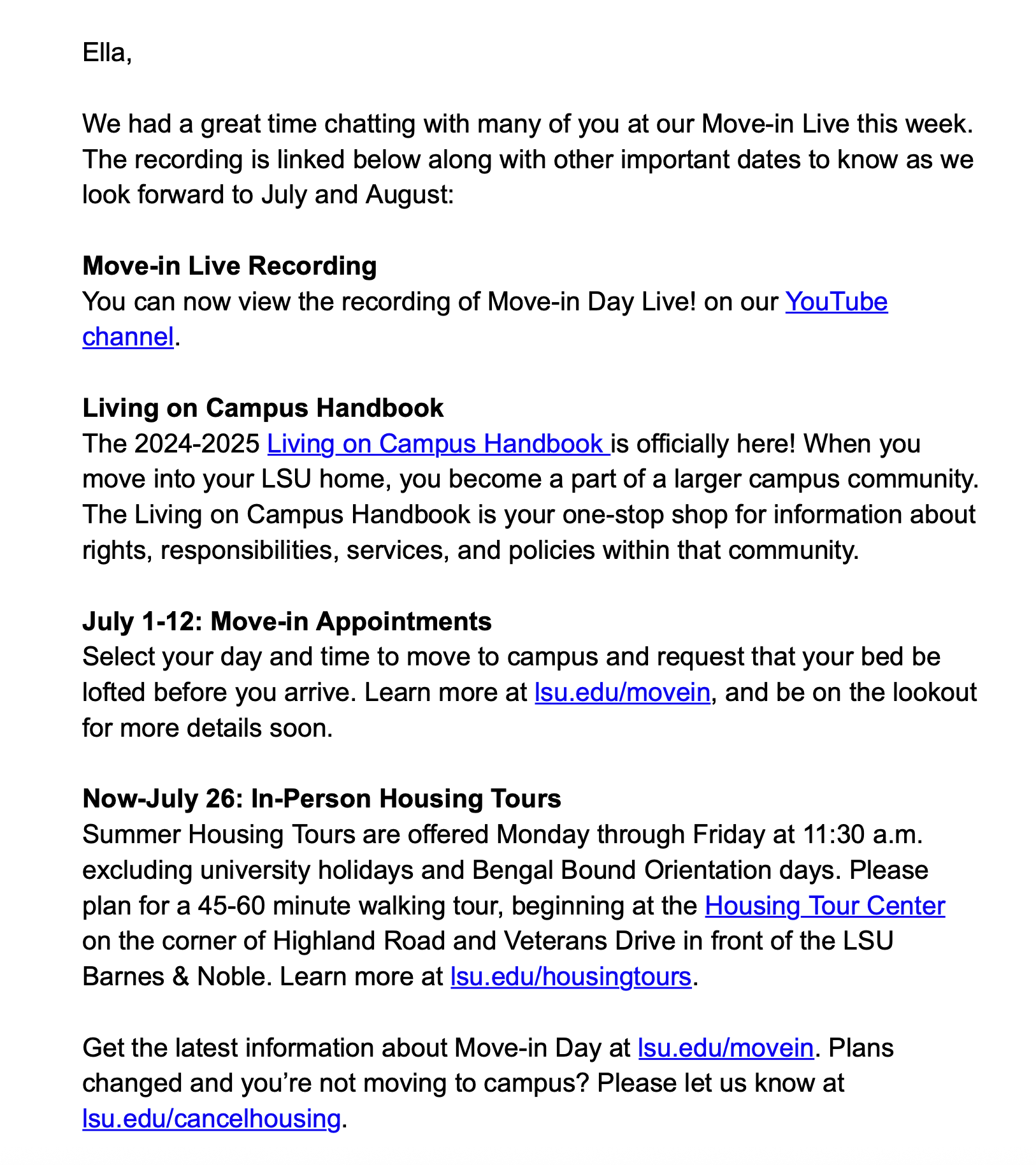 LSU Residential Life email