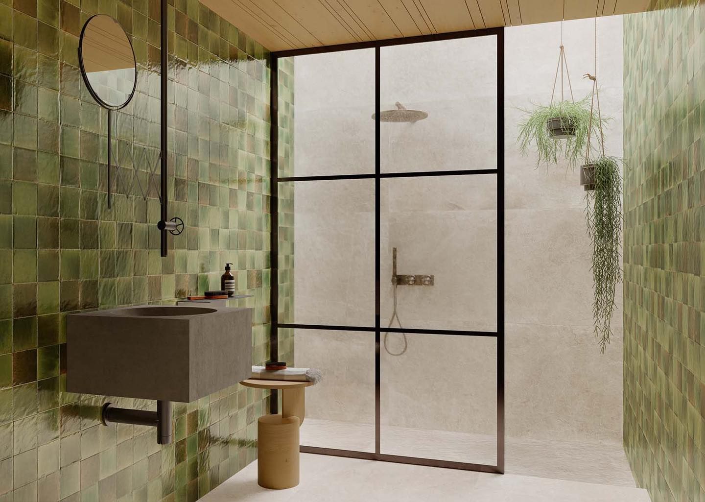 Modern Bathroom With Green Wall Tiles — Tile Trends in Tweed Heads South, NSW