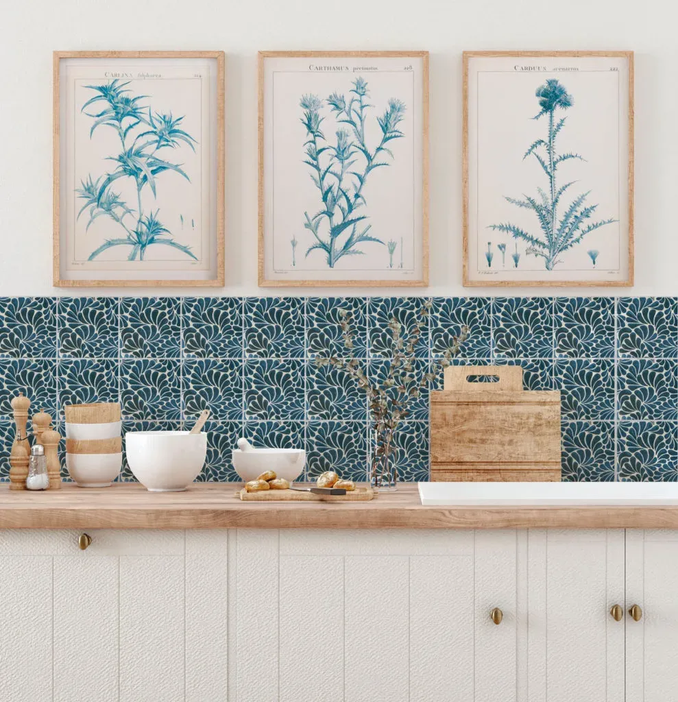 A Kitchen with Blue Patterned Tiles and Three Paintings on The Wall — Tile Trends in Tweed Heads South, NSW