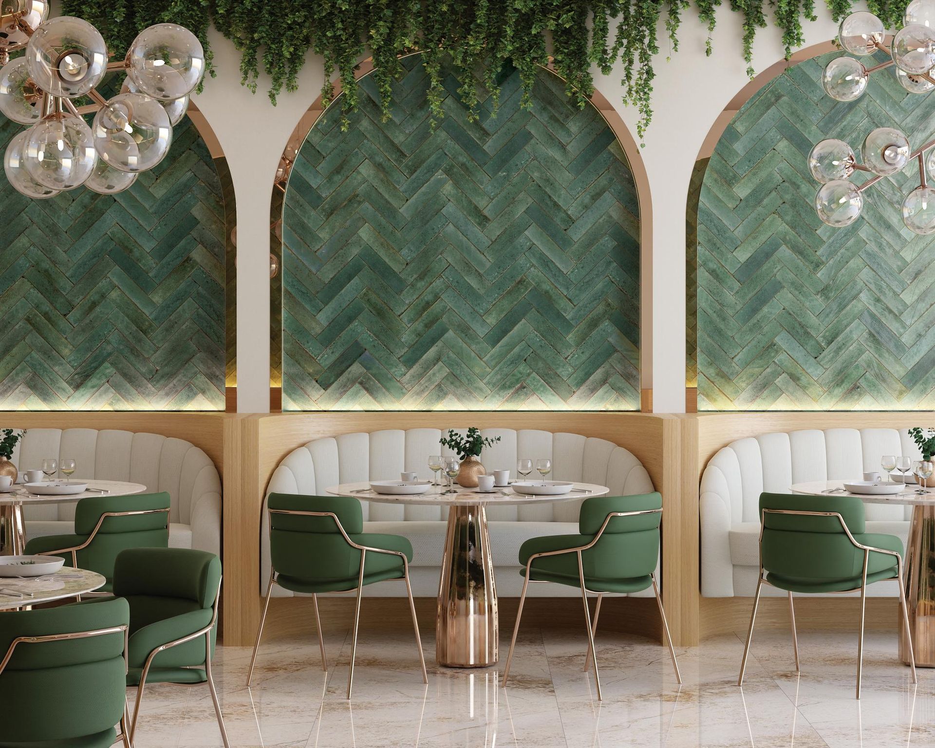 A Restaurant With Green Chairs And Tables And A Green Wall — Tile Trends in Tweed Heads South, NSW