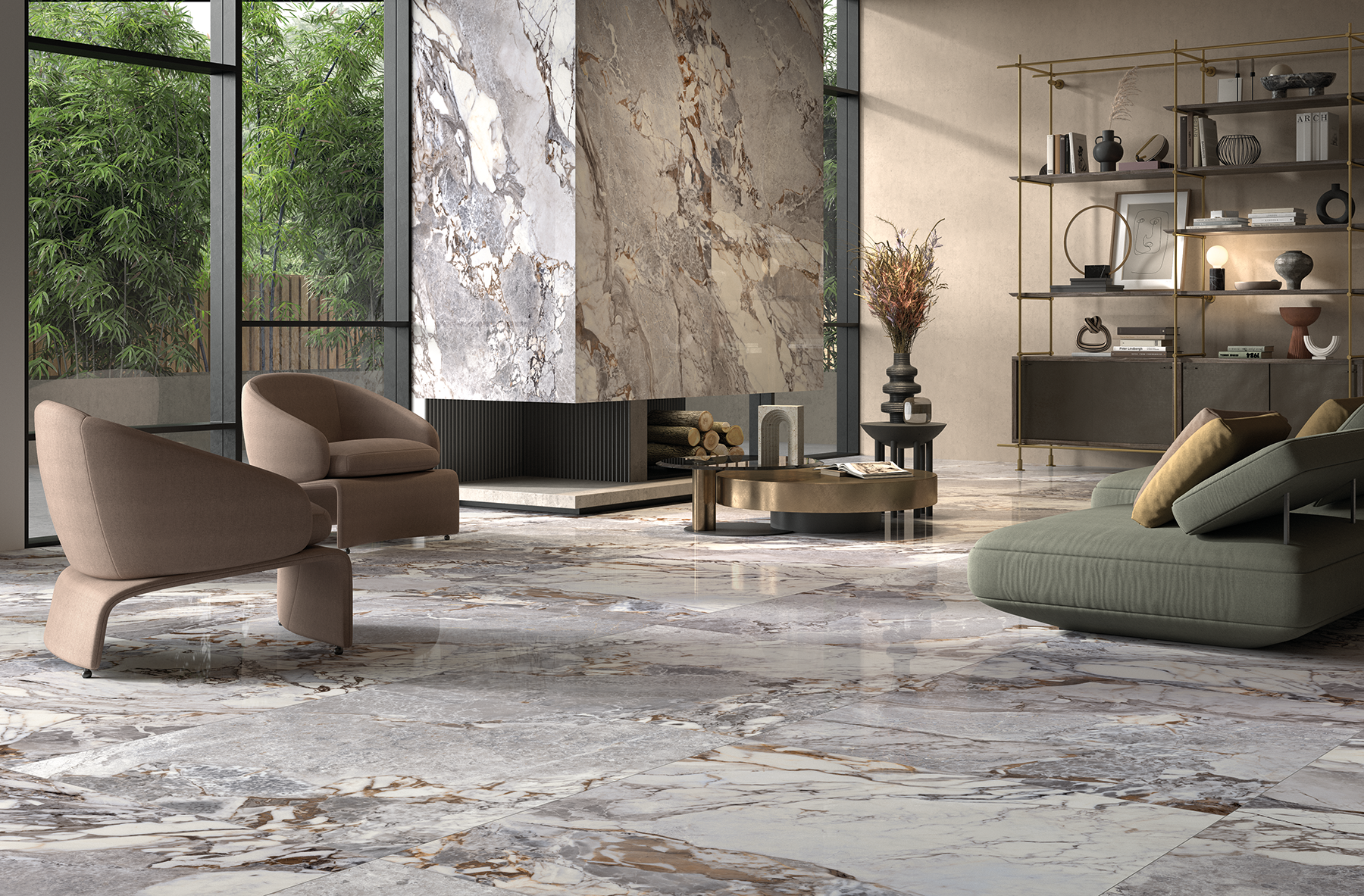 Elegant Living Room With Granite Wall And Floor — Tile Trends in Tweed Heads South, NSW