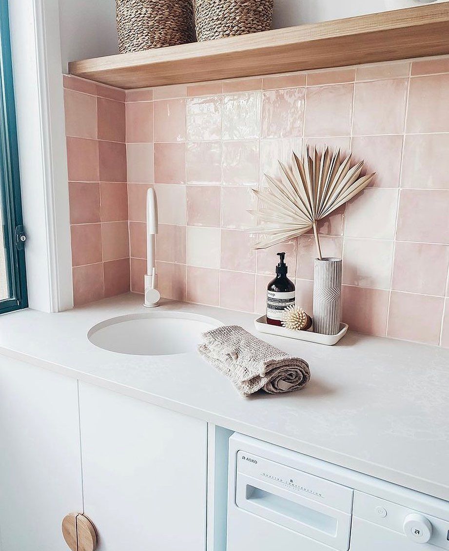 Pink Splashbacks And A White Sink — Tile Trends in Tweed Heads South, NSW