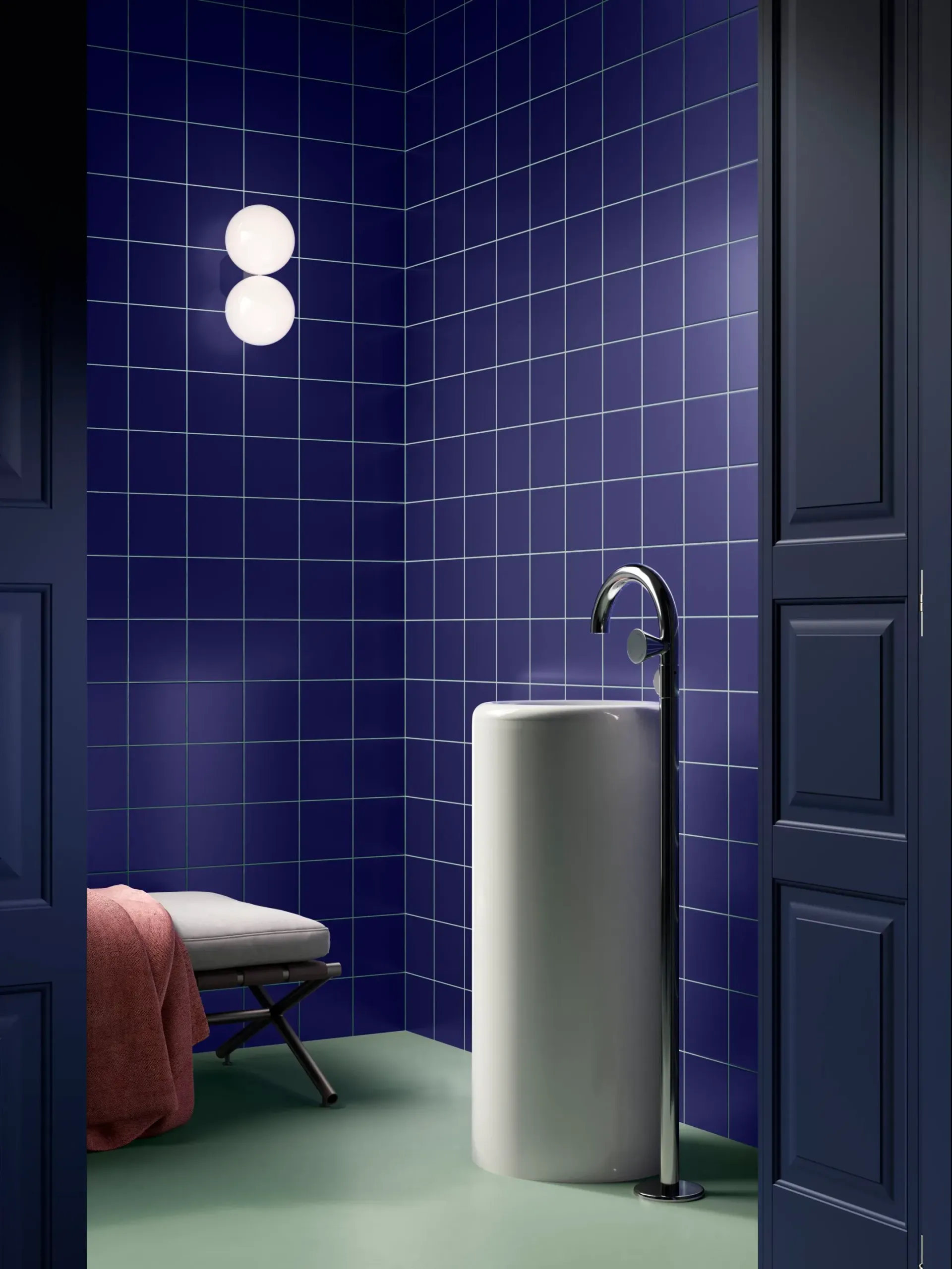 Bathroom With Blue Tiles And Sink — Tile Trends in Ballina, NSW