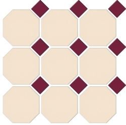 OCTAGONAL CREAM/BURGUNDY DOT