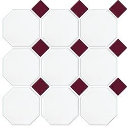 OCTAGONAL WHITE/BURGUNDY DOT
