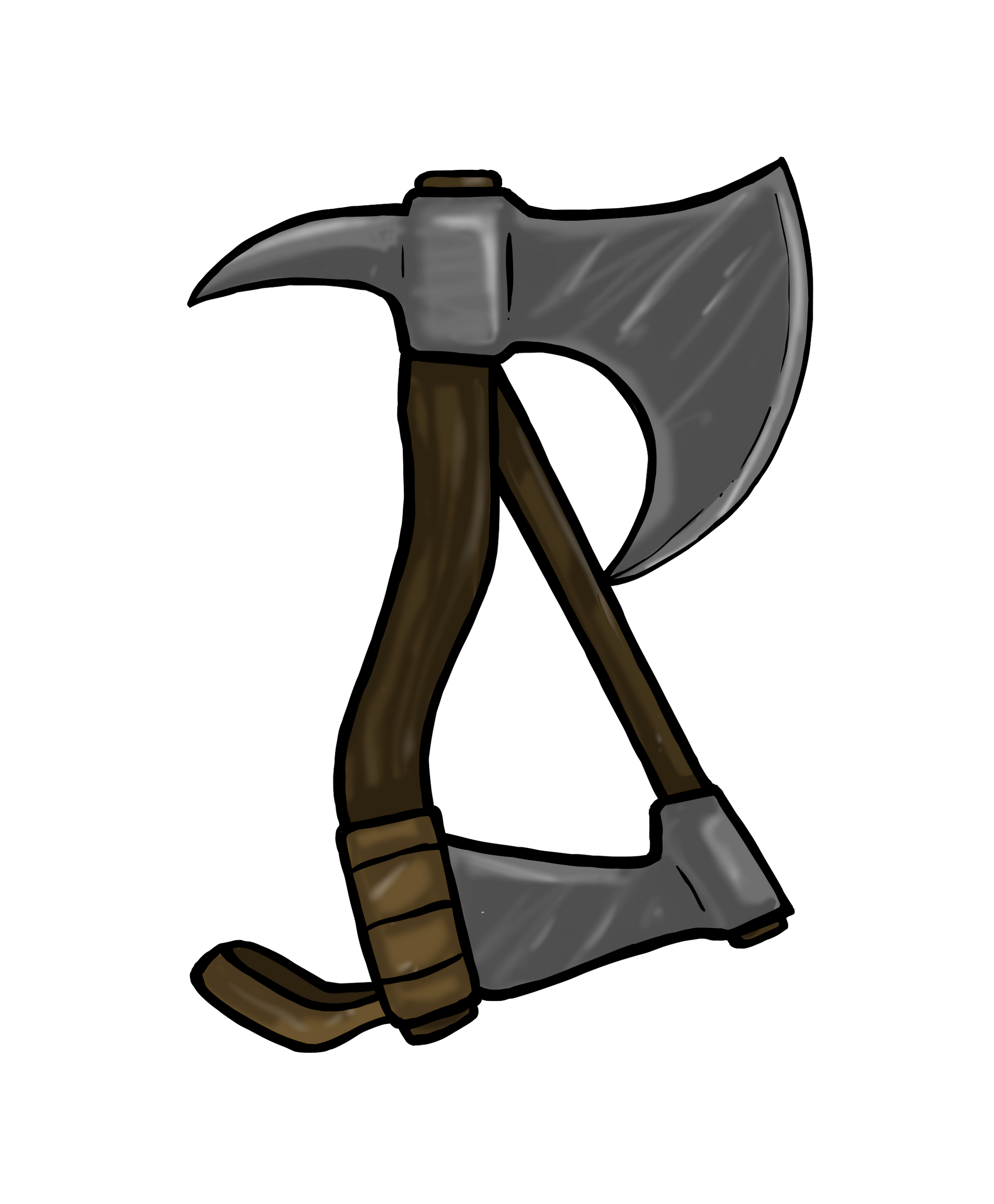 Two crossed axes with wooden handles, metal heads. Bearded Ax Muscle & Fitness