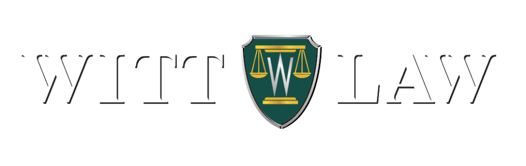 WTTI Law logo with gold shield and green banner on white background