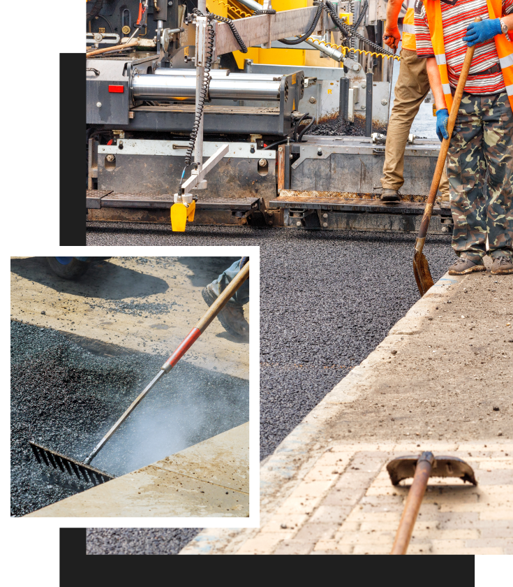 A group of construction workers are working on a road.