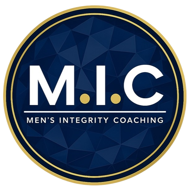 M.I.C. Men's Integrity Coaching logo in white and gold on a dark blue circular background