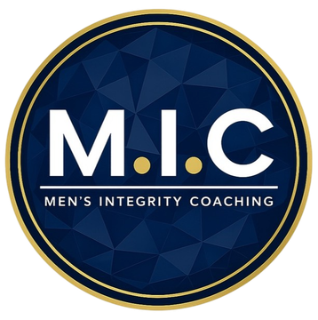 M.I.C. Men's Integrity Coaching logo in white and gold on a dark blue circular background
