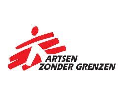 Rood logo van een gestileerde rennende figuur, met horizontale rode strepen en de woorden 