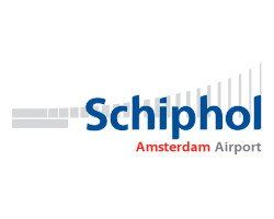 Het logo van Schiphol Amsterdam Airport blauw