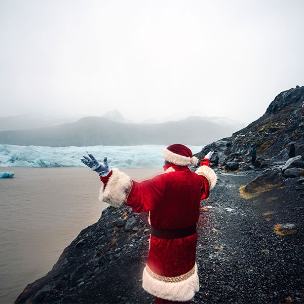 Santa on cold beach