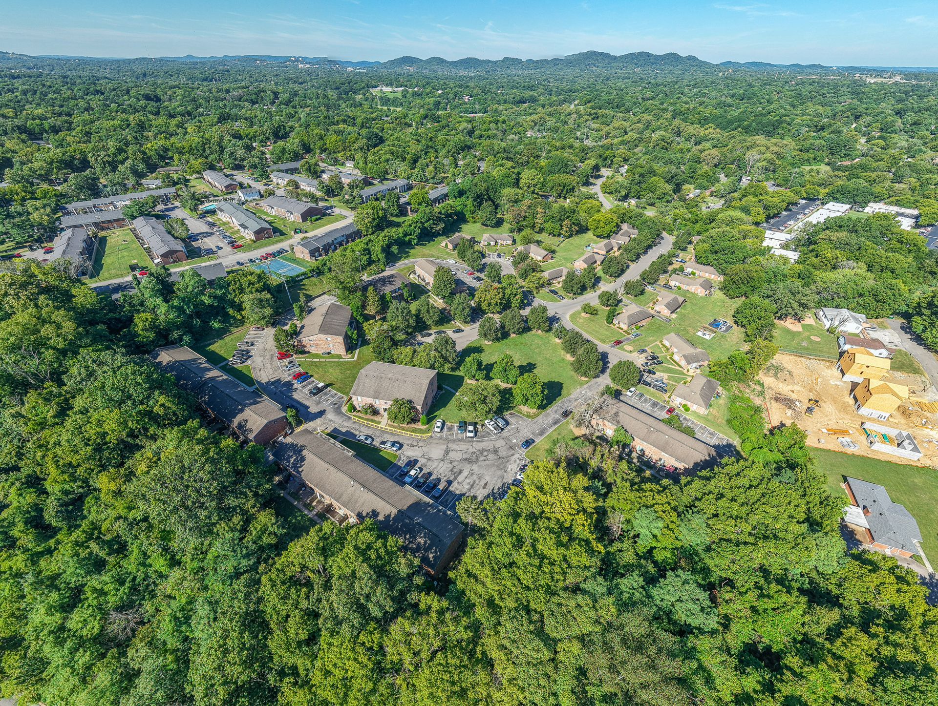 Aerial photo of a community of different home types