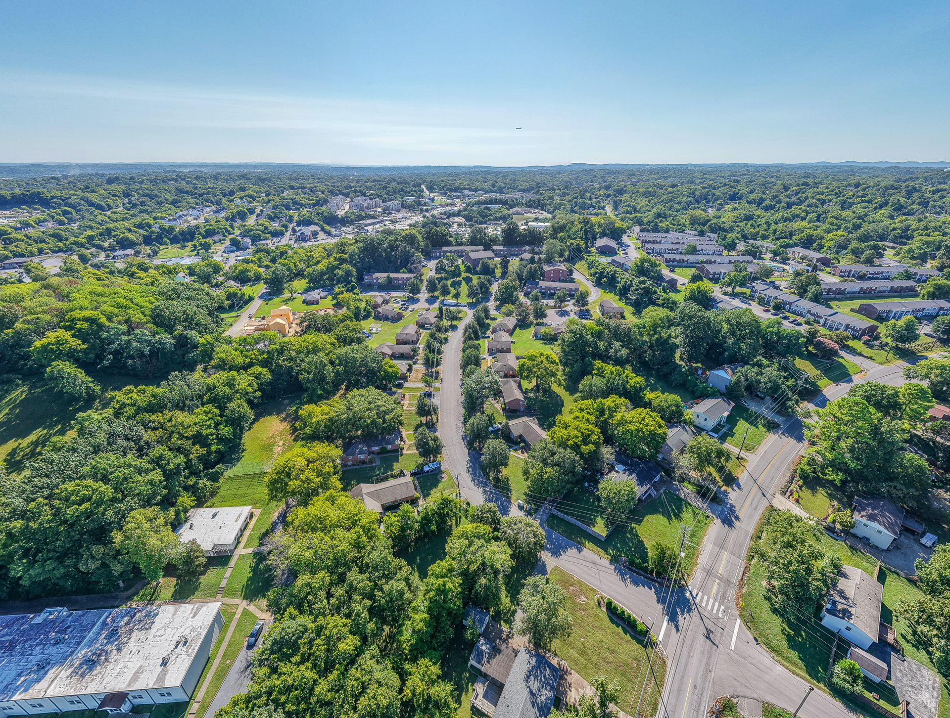 Aerial photo of a town with plenty of greenery