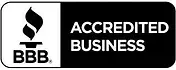 BBB Accredited Business logo in black and white with torch icon and bold text