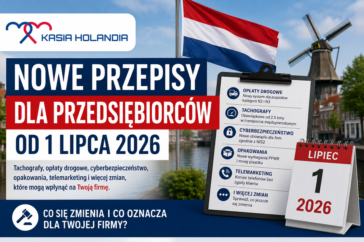 Nowe przepisy dla przedsiębiorców w Holandii od 1 lipca 2026, opłaty drogowe, tachografy, NIS2