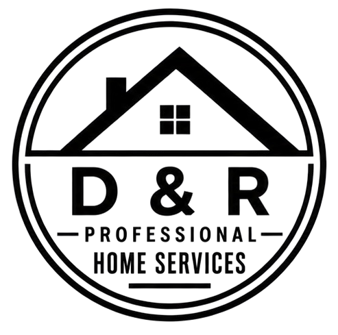 D&R Professional Home Services logo with house icon in black and white