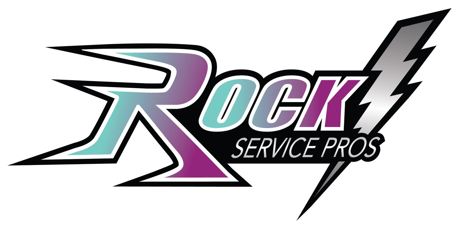Rock Service Pros logo with stylized teal and purple text and black lightning bolt