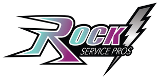 Rock Service Pros logo with stylized teal and purple text and black lightning bolt