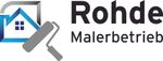 Logo von Rohde Malerbetrieb mit Haus und Farbrolle in Blau, Grau und Schwarz