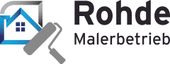 Logo von Rohde Malerbetrieb mit Haus und Farbrolle in Blau, Grau und Schwarz