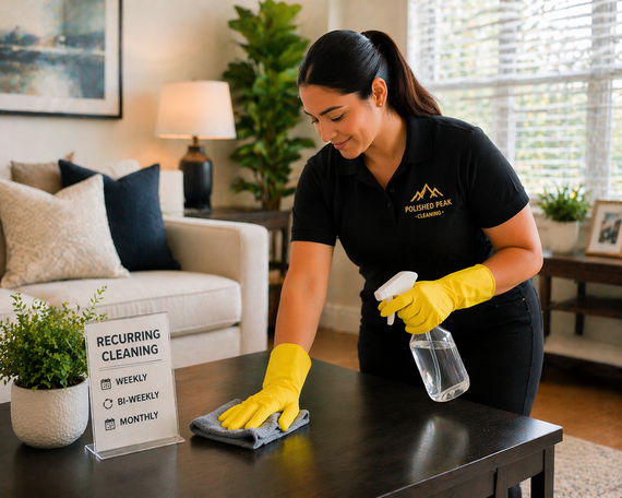 Gloved hands disinfecting a light switch with a spray bottle and cloth