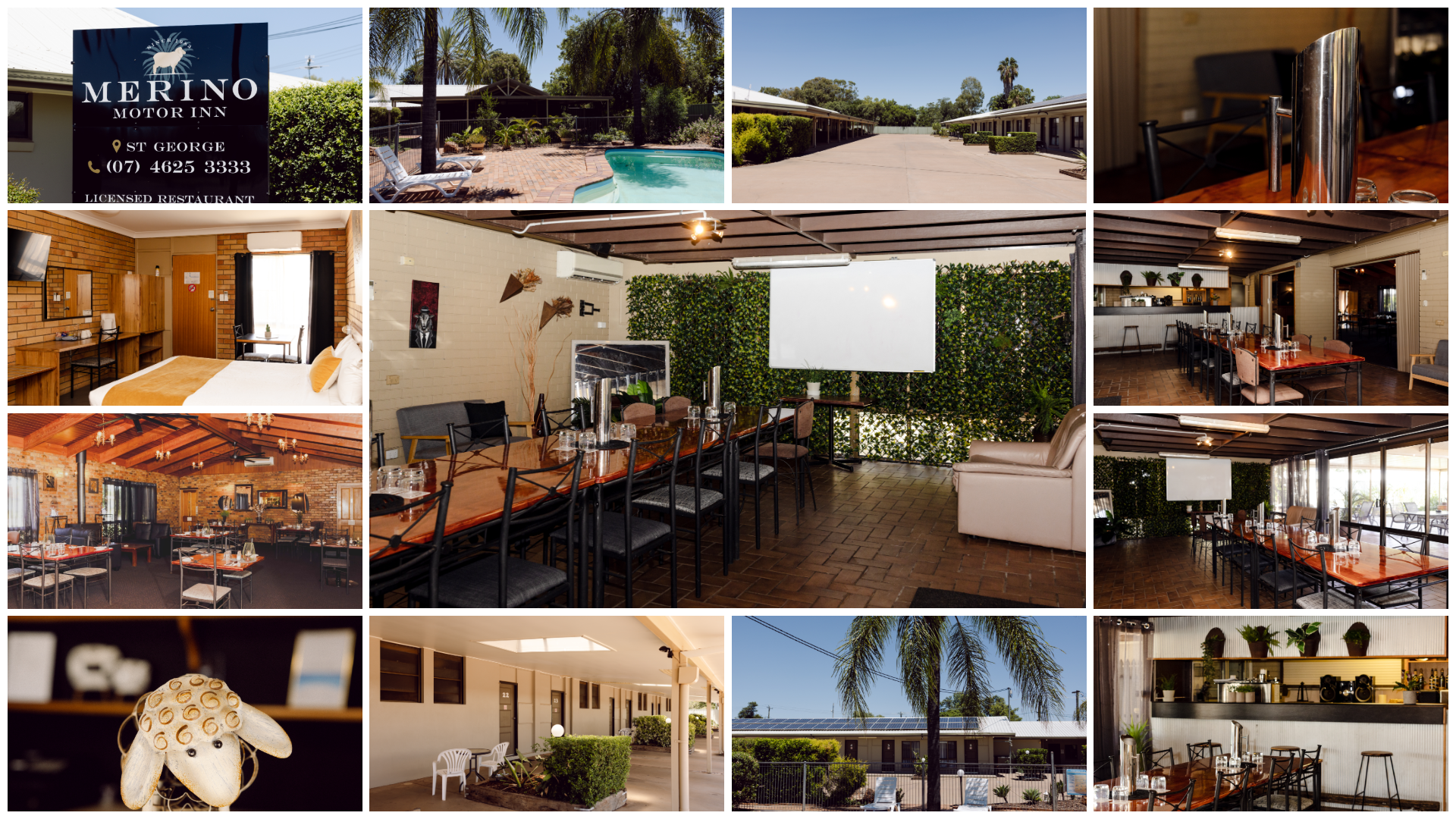 A collage of photos of a hotel called merino conference facilities