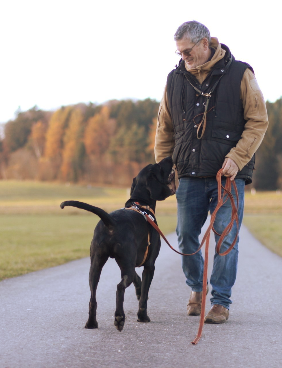 Vertrauensvolle Beziehung zwischen Hund und Mensch
