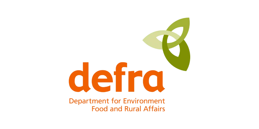 Defra logo: orange “defra” text with green leaf emblem and “Department for Environment, Food and Rural Affairs” below