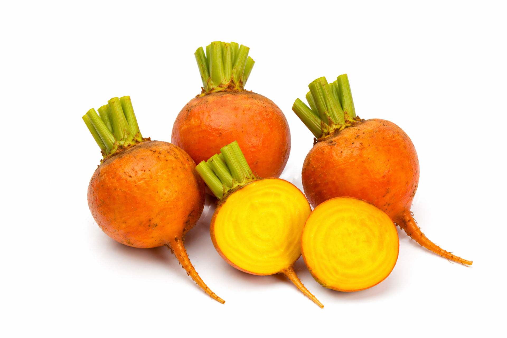 Golden beetroot with smooth skin and bright yellow flesh