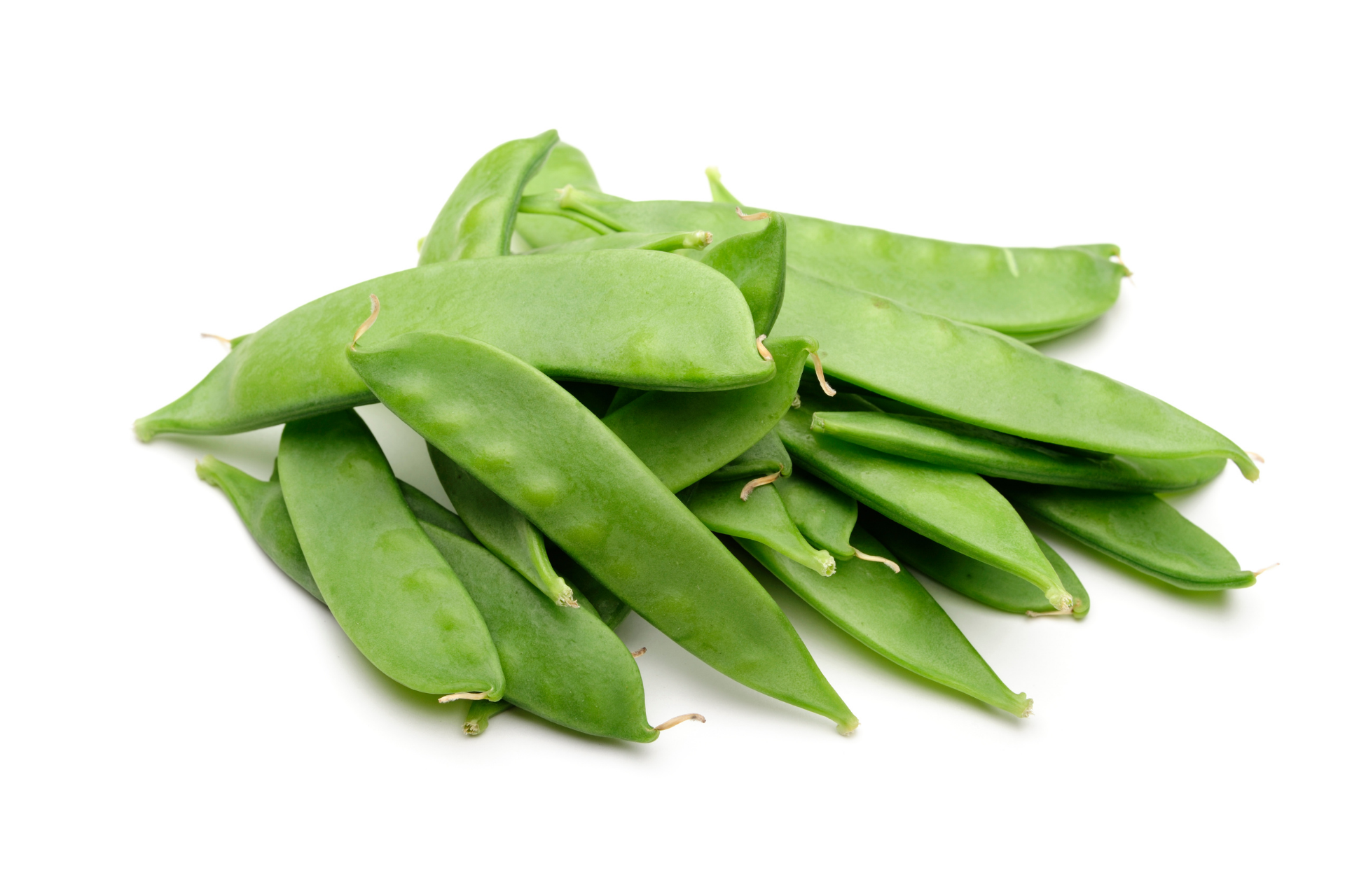 Fresh mangetout pods with flat bright green shape