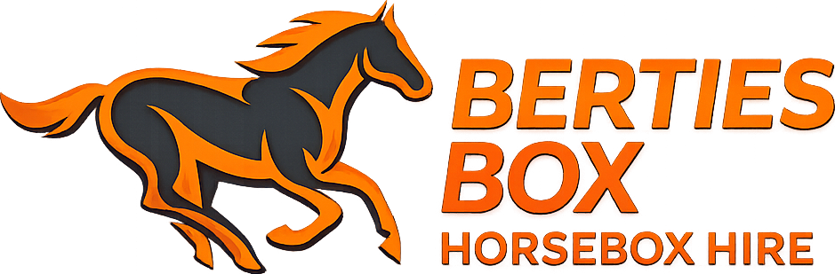 Orange horse logo with “BERTIES BOX” and “HORSEBOX HIRE” text