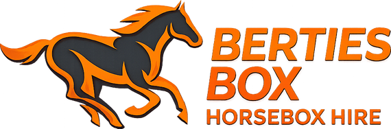 Orange horse logo with “BERTIES BOX” and “HORSEBOX HIRE” text