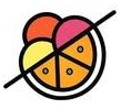 Pizza con forma de corazón con una raya diagonal, que sugiere que no contiene comida o un letrero de prohibición.