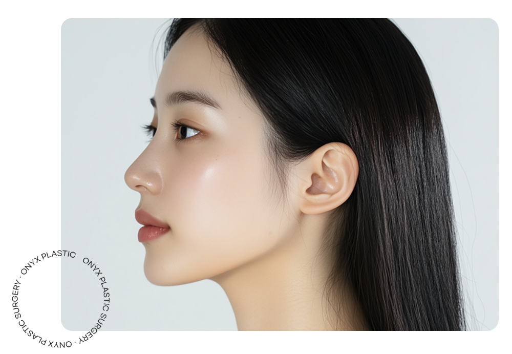 Defined nasal bridge and tip after flat nose augmentation in Gangnam, Seoul