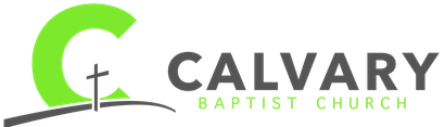 A logo for calvary baptist church with a cross on a hill.