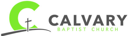 A logo for calvary baptist church with a cross on a hill.
