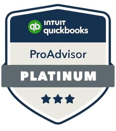 Intuit QuickBooks ProAdvisor Platinum badge with navy, gray, and white shield design and three stars