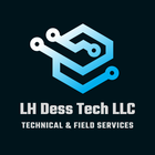 blue and white logo on a black background