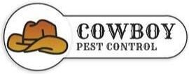 A logo for cowboy pest control with a cowboy hat on it.