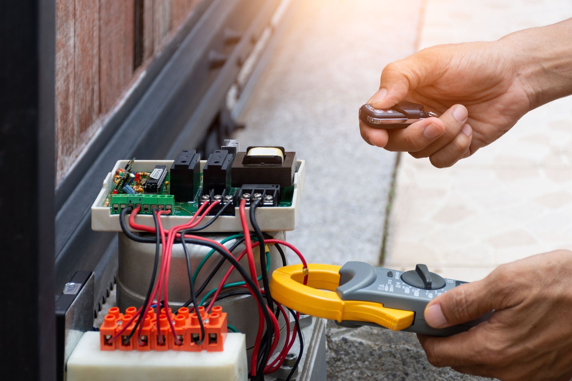 technician man hand pressing remote control