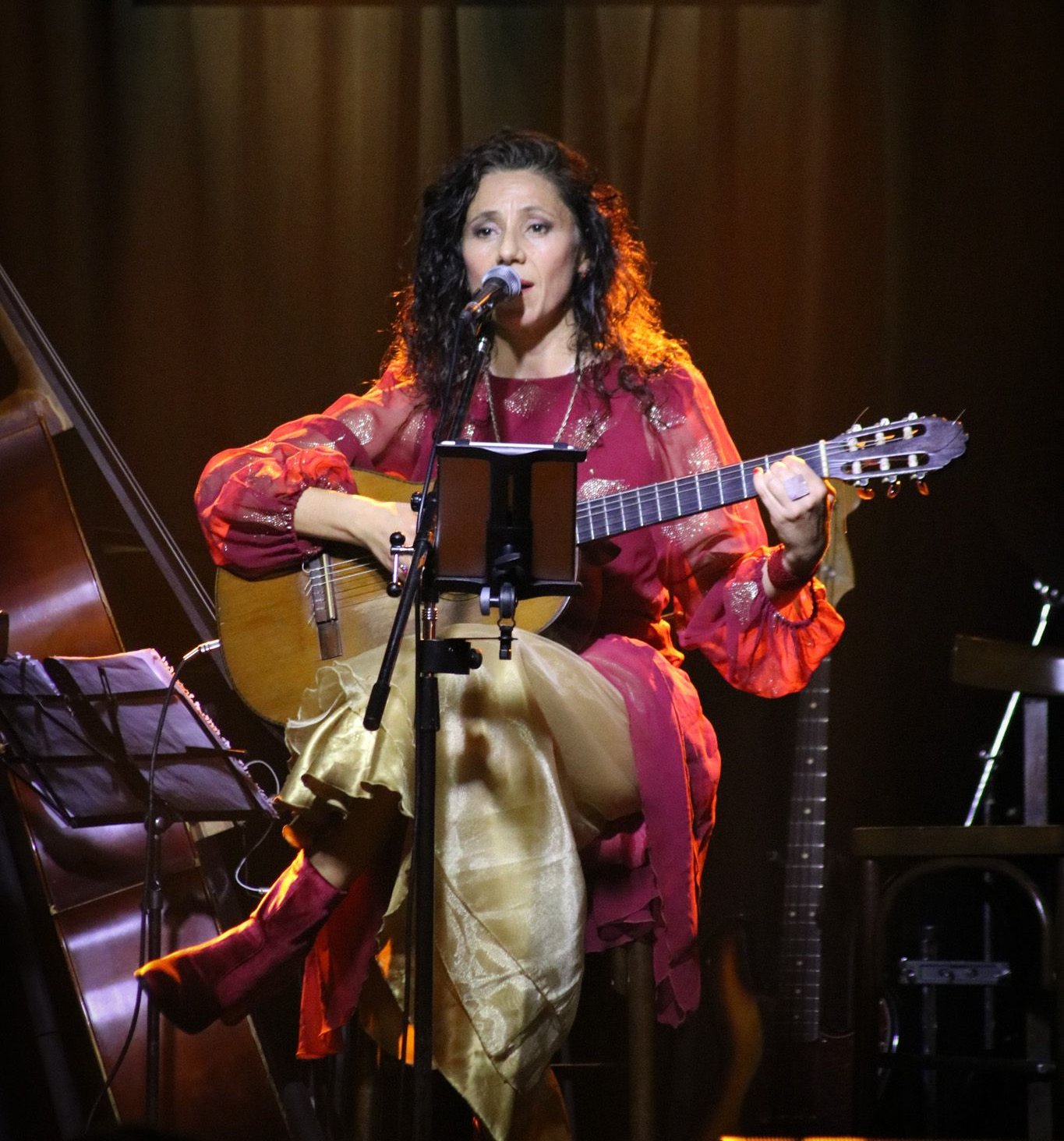 Paulina Cantautora con la guitarra en show