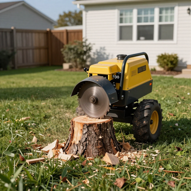 Stump grinding service performed on a residential lawn in Lutz, FL