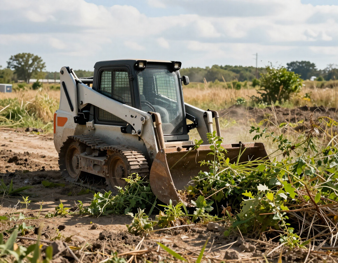 Skid steer clearing dense brush on a Lutz, FL property