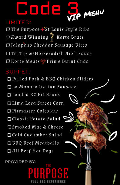 A menu for a restaurant called the purpose