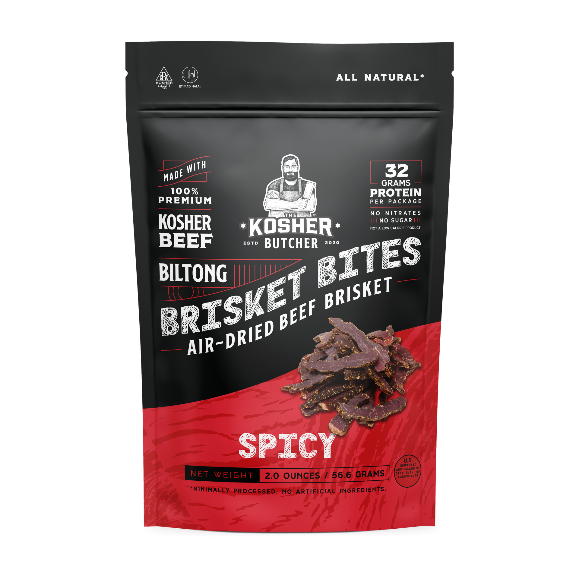 A bag of spicy brisket bites air dried beef brisket