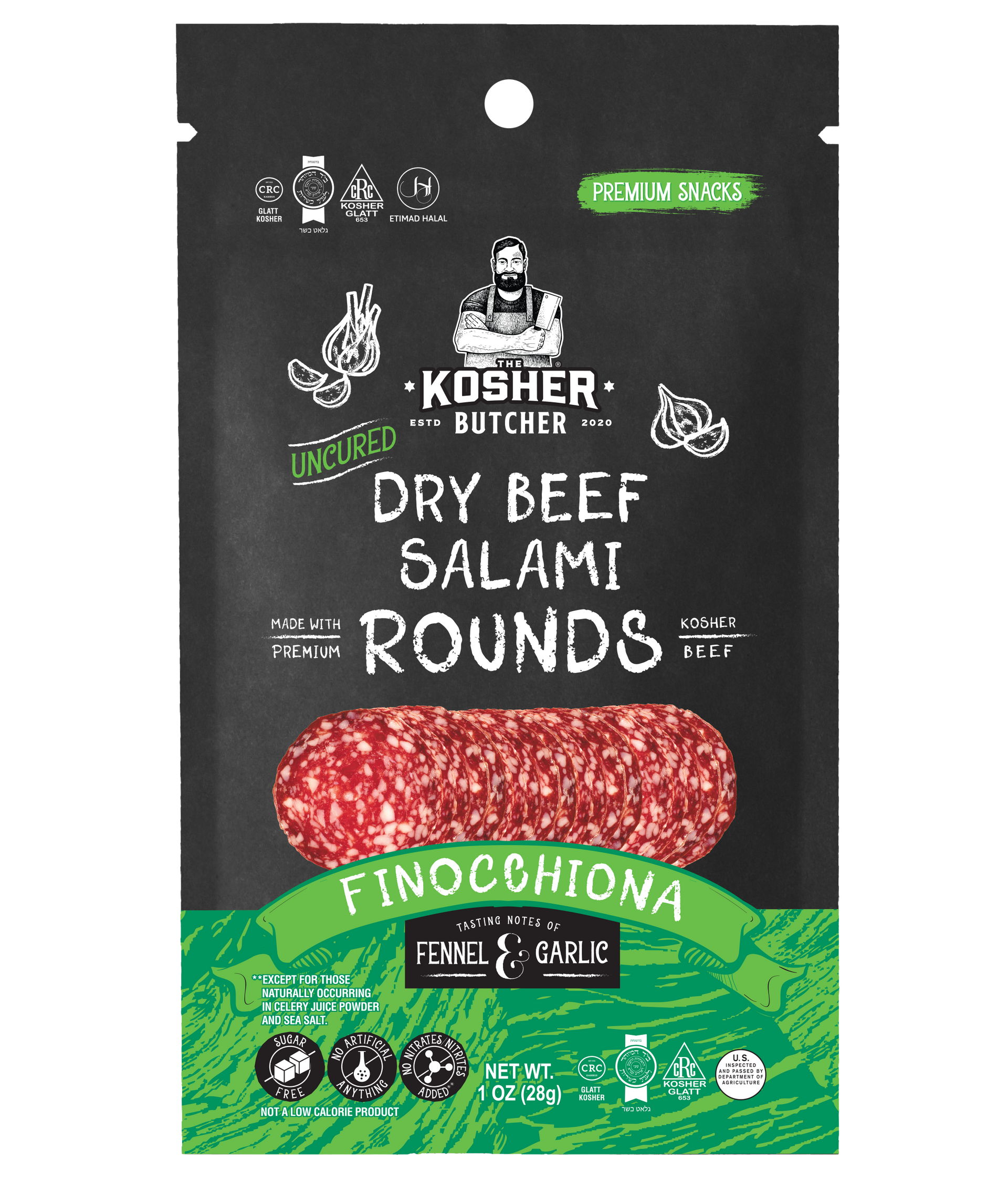 Package of Kosher Butcher dry beef salami rounds, 